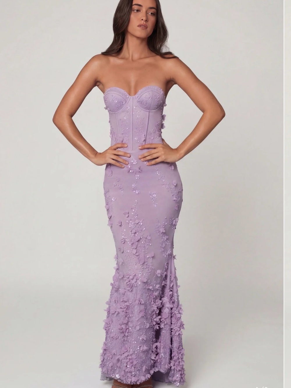 Oh Polly Strapless Lilac Corset Mermaid Gown